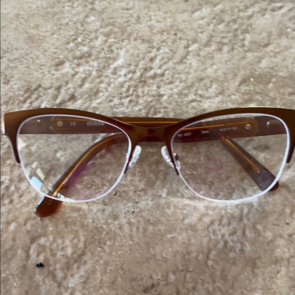 Guess Brown Half Rimless Eyeglass Frames - Picture 1 of 8